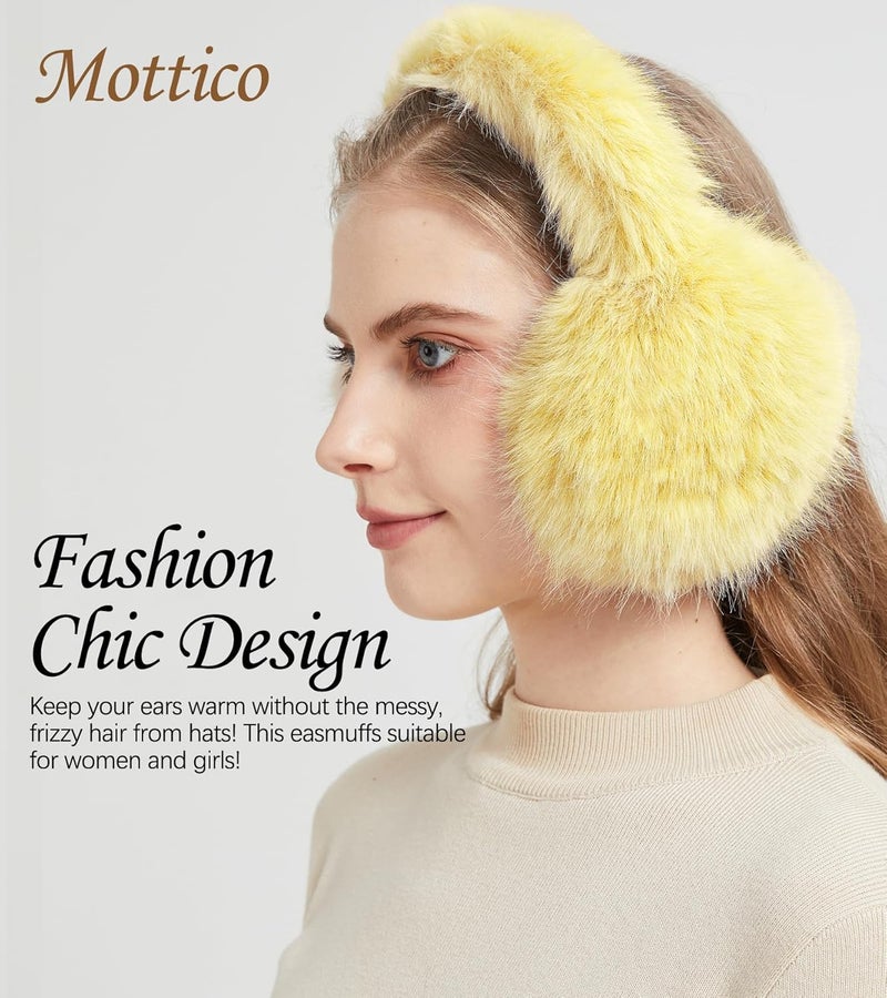 Mottico Winter Ear muffs for Women Men, Fluffy Ear Warmer with Thick Faux Ear Covers, Foldable for Convenience! - Image 2
